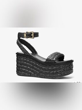 Michael Kors Sandra Platform Sandals Black Size 8.5 Braided